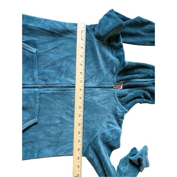 Juicy Couture Y2K Velour Hooded Full Zip Teal Jacket size S - Picture 4 of 10